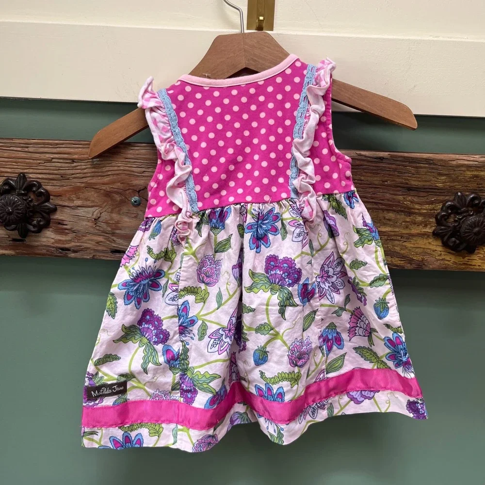 Matilda Jane Baby Girls Pink Polka Dot Floral Ruffle Dress 12-18M Mixed Print